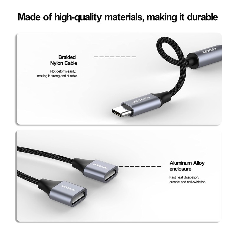 ANDAPA Adaptador USB C Macho a Dual USB Hembra, Divisor