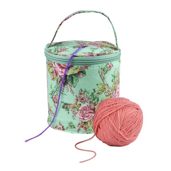 Coopay Mini Yarns Drum Yarn Storage Bag, Small Knitting Bag Craft Tote Perfect for Beginner, Crocheter, Knitter and Crafter, 6 x 5.5 inch, Durable and Sturdy, Green Peony