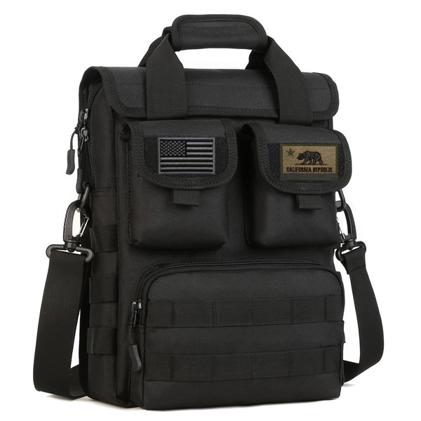 ArcEnCiel Tactical Messenger Bag Men MOLLE Sling Pack Briefcase Assault Gear Handbags Utility Carry Satchel with 2 Patch(Black)