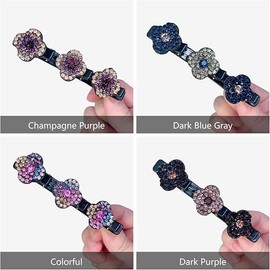 Sparkling Crystal Stone Braided Hair Clips, 3 Flower-Shaped Crystal Stones Braided Hair Clips, Shiny Rhinestone Hair Clip, Rhinestone Hair Clips, Braided Hair Clip with Rhinestones for Women and Girls(4PCS)
