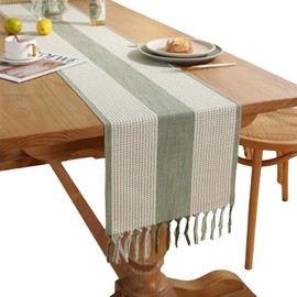 Table Runner with Tassels, 33x183cm Sage Green Tassel Table Runner, Table Decoration for Party Dining Kitchen Decorations - Sage Green