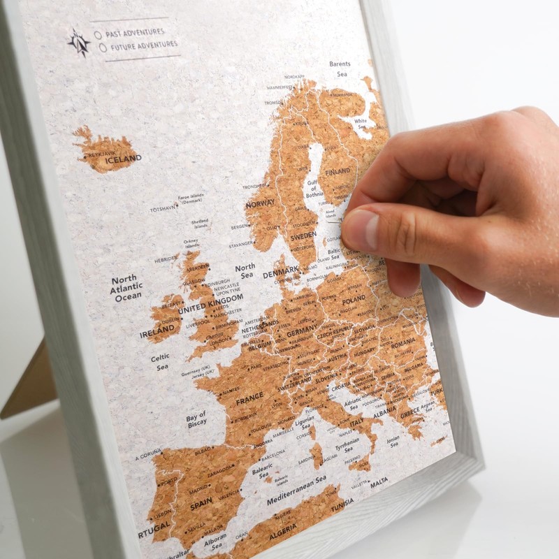 Splosh Travel Map - Grey Desk Pin Board Europe Map,