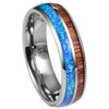 Corato Blue Opal Tungsten Wedding Band Domed 6MM Hawaiian Wood