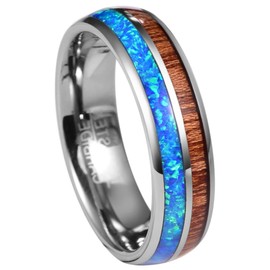 Corato Blue Opal Tungsten Wedding Band Domed 6MM Hawaiian Wood Tungsten Carbide Ring Size 11.5