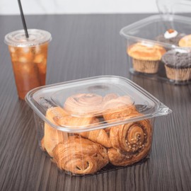 Karat [64oz - 120 ct PET Tamper Proof Square Deli Containers with Flat Lid - Stackable, Clear Food Storage for Kitchen, Meal Prep, Dog Treats - Recyclable, Freezer Safe