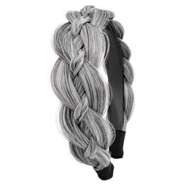 BOBIYA Plaited Hair Headband with Tooth Braid Hair Headband with Teeth Wide Braided Hair Headband (Salt Pepper, One Size)