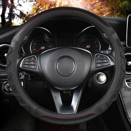 XHRING Car Steering Wheel Cover for Toyota Tacoma 2012-2025 4Runner 2010-2025 Tundra 2000-2025 Sequoia 2014-2025 2/4 Door SR5 Trail Limited Platinum TRD Pro Off Road 4x4 Sport Accessories, Red Line -L