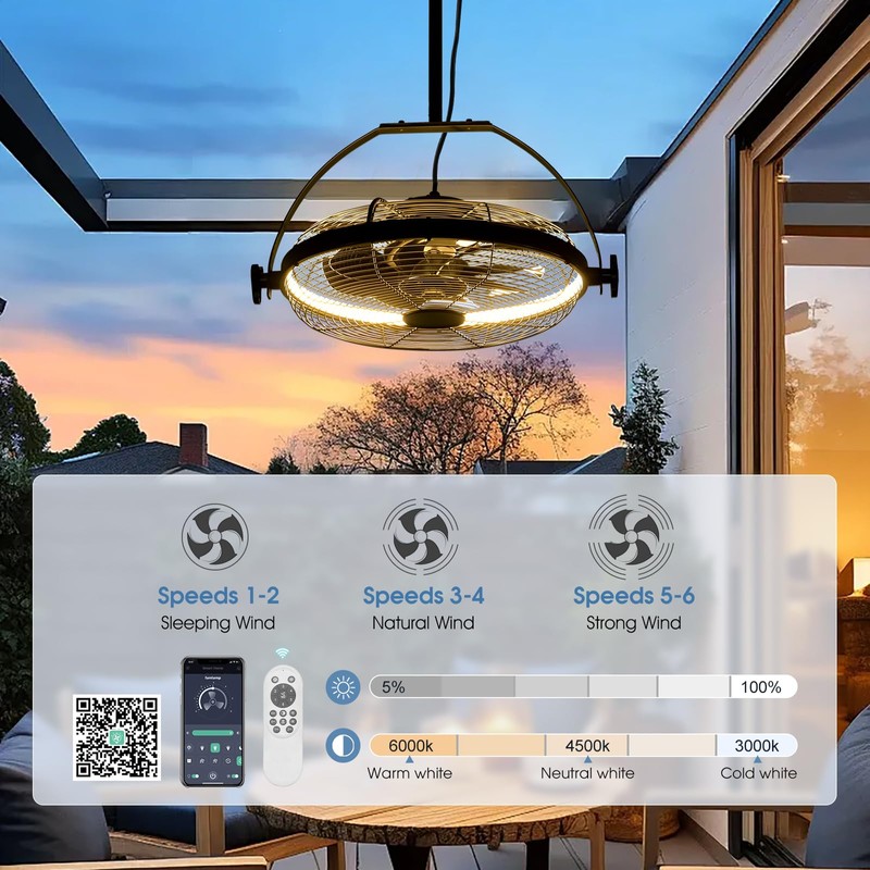 Gazebo Fans Outdoor Hanging Ceiling Fans with Lights,16" Portable Plug