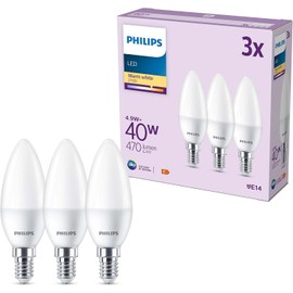 PHILIPS Bombilla LED de luz blanca cálida, 40 W, E14, 3 unidades