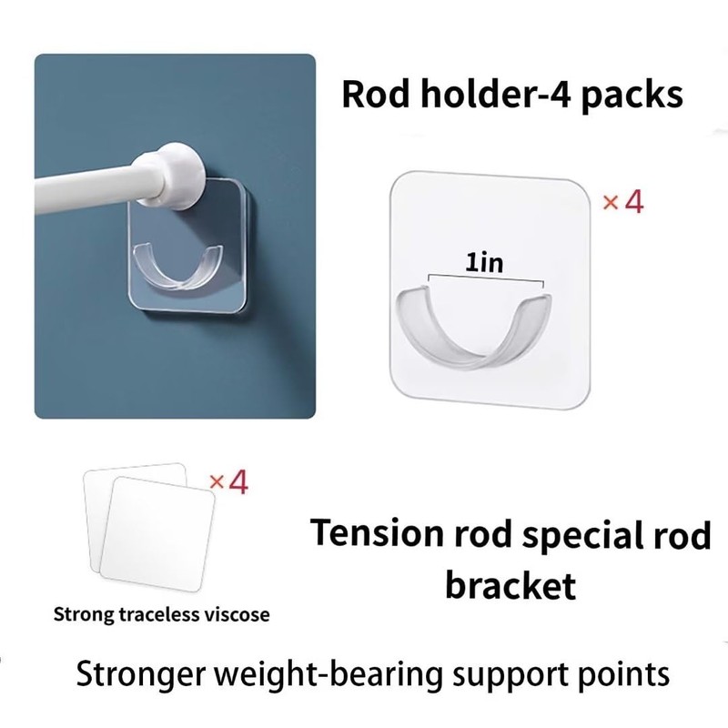 LADYMOON Adhesive Shower Curtain Rod Holder 4 Pack,Transparent Tension Bracket,No