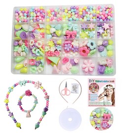 Beads for Threading Children, DIY Beads for Bracelets, Bracelets, Make Your Own Necklaces, for Gift Idea Bracelets, Christmas, Birthdays, Parties, Holidays, Gifts for Girls (A)