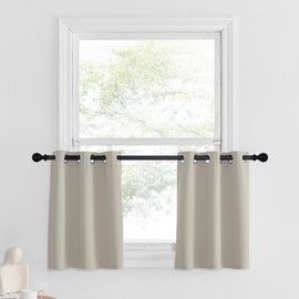NICETOWN Natural Blackout Valances for Windows Treatment 24 Inch Length Solid Thermal Insulated Grommet for Bedroom and Bathroom Curtains Valance for Small Windows, 2 Panels, 29 x 24 inch
