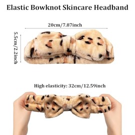 5 PCS Facial Headband, Makeup Hair Band Women Elastic Bowknot Skincare Headband Coral Fleece Spa Headbands for Girls Washing Face Makeup Shower (Blue, Pink, White, Striped, Leopard, One Size)