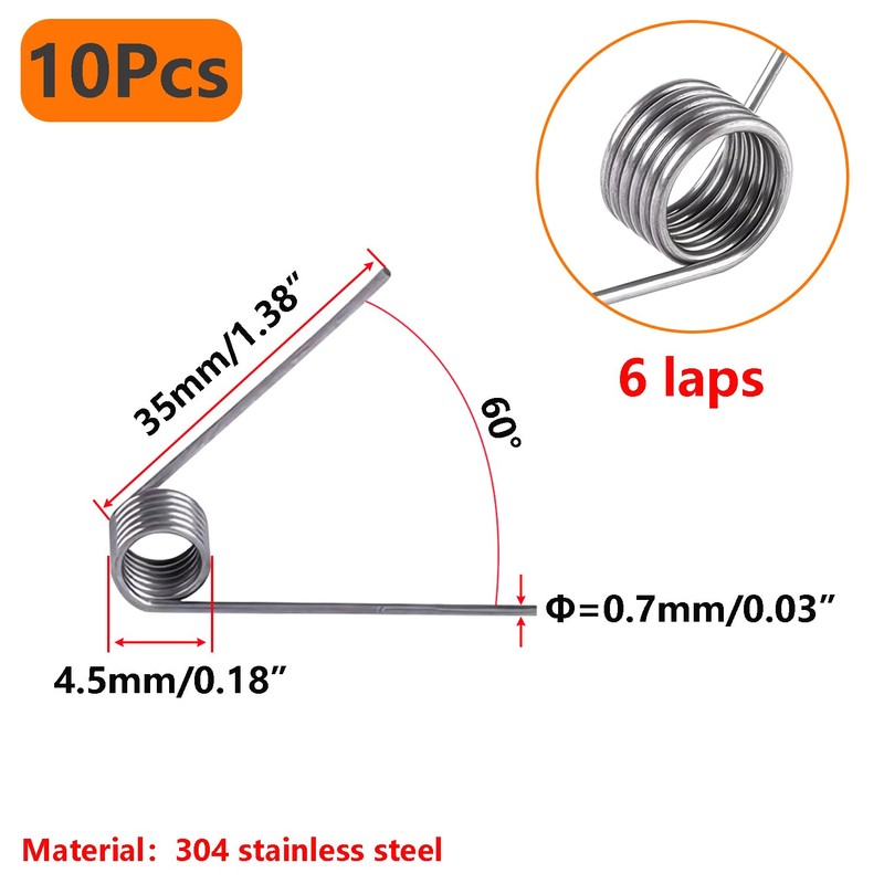 Ctyjia 10 PCS 304 Stainless Steel Torsion Spring, 0.7mm Wire