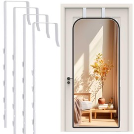 FWUNYVN 2 Pairs Over-The-Door Mirror Hanger, Adjustable Door Mirrors Hook Set with Protective Lining, 4 Pcs Door Brackets Set, 1.9'' Door Depth(Mirror Not Included) - White