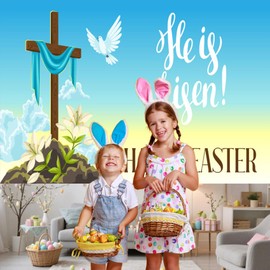Renaiss 5x3ft Wood Cross Backdrop for Photoshoot Kids Adults Christian Portrait He is Risen Pigeon Blue Sky Resurrection Photography Background Happy Easter Banner Poster Wall Decor Photo Booth Props