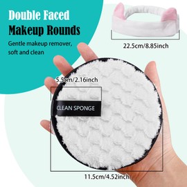 Pack of 6 Make-Up Pads Washable, Microfibre Make-Up Remover Pads with Hair Band, Reusable, for Facial Cleansing, Skin Care