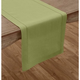 Solino Home Linen Table Runner 90 Inches Long - 100% Pure Linen Classic Hemstitch Moss Green Table Runner 14 x 90 Inch for Dining, Wedding, Parties, Spring, Mothers Day, Easter Decorations