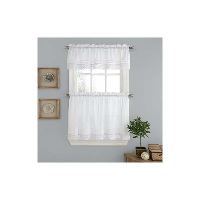 LORRAINE HOME FASHIONS Pleated Crochet Window Tailored Valance, 56" x