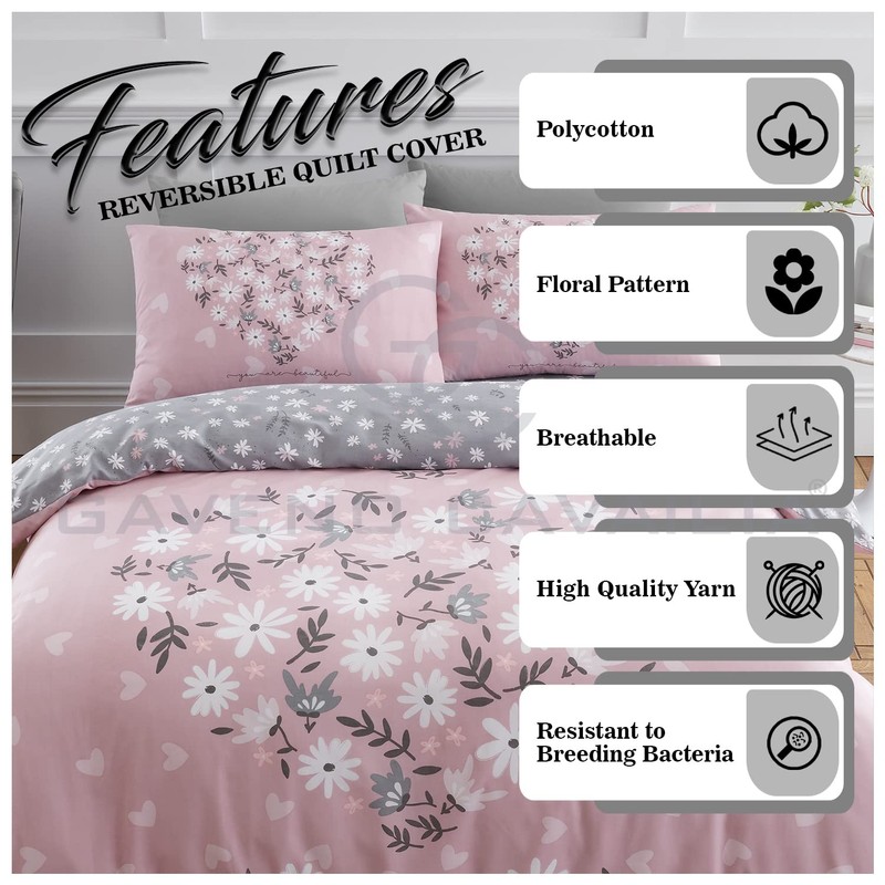 GC GAVENO CAVAILIA Premium Heart Duvet Cover Single Pink, Soft