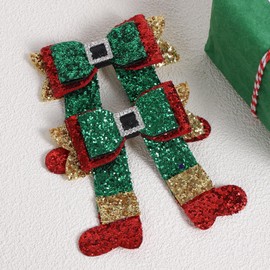 Glitter Christmas Green Bow Hair Clips Sparkly Gold Sequin Cheer Barrettes Rhinestones Alligator Hairpins Holiday Party Dress Decor Accessory for Girls Kids Xmas Gift