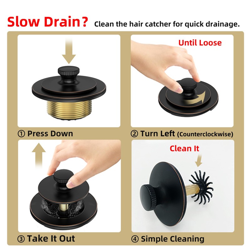 Sogmeter Brushed Gold Bathtub Drain, Hair Catcher and 2-Hole Overflow