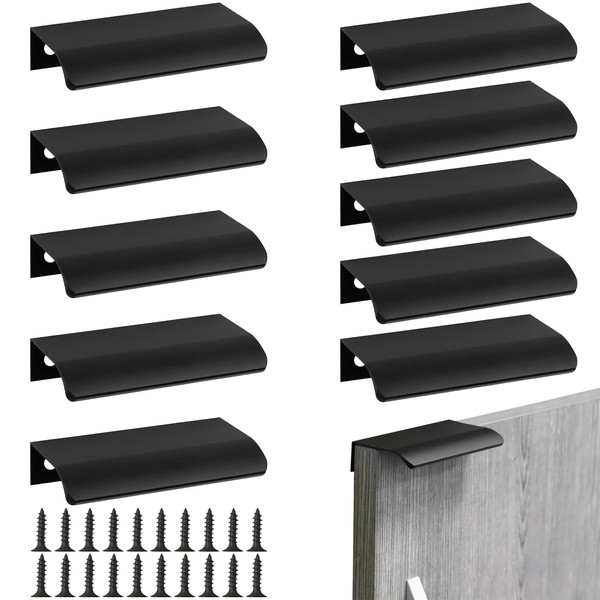Delsen Pack of 10 Hidden Furniture Handles, Black, Hidden Cabinet Handles, 80 mm, Aluminium Hidden Door Handle with 20 Screws, Aluminium Hidden Drawer, Handles for Wardrobe