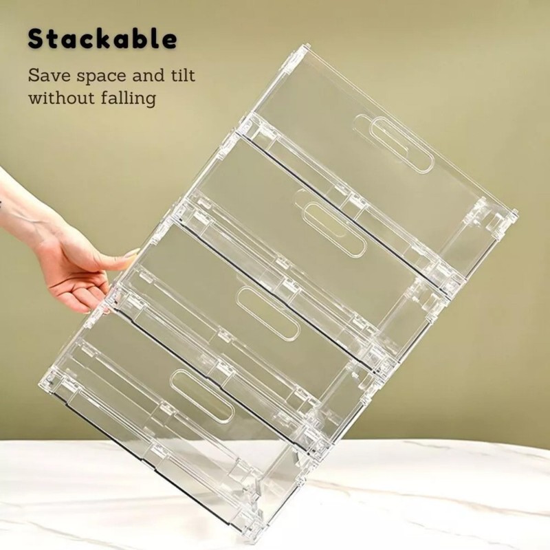 REHUK Premium 2 Pack Strong Transparent Plastic Collapisble Stackable Storage