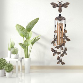 Bronze Bee Wind Chimes - Garden, Home & Patio, Balconies, Room, Indoor, Outdoor Decoration, Bee Decor, Outdoor Bees Wind Catcher, Memorial Wind Bells Gifts for Mom & Women