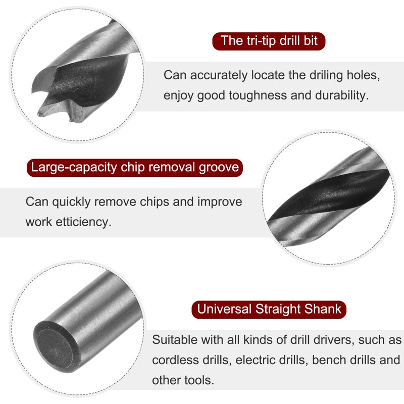 sourcing map Brad Point Drill Bits 9.5mm(24/64") Dia Straight Round