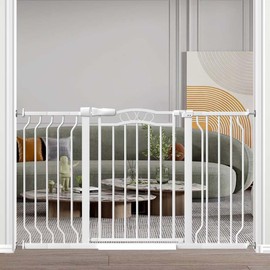 Fairy Baby 29.5"-53.1" Extra Wide Baby Gates for Doorways, Safety Child Gate for Kids Dog, Metal Auto Close Stair Gates Indoor for Toddler Pressure Mount Kit, Arched Décor Walk Thru Garden Gate, White