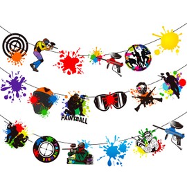 Paintball Party Banners 2PCS Paintball Party Decorations Splatter Splash Cutout Banners Paint Ball Gun Birthday Decorations for Boys Men Sports Shooting Theme Party Supplies
