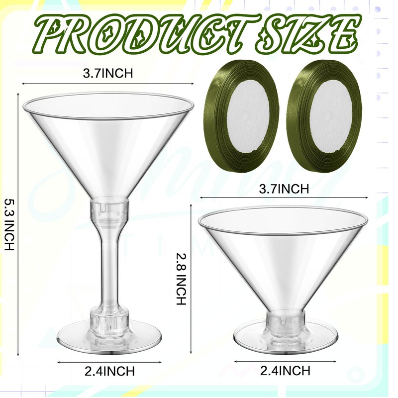 Rtteri 36 Pcs Sage Green Plastic Martini Glasses with Ribbon