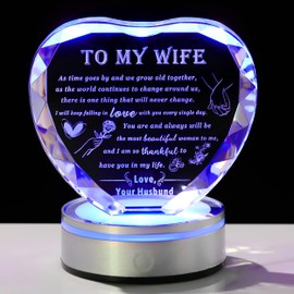 Qianwei Romantic Gifts for Wife with Colorful LED Base - Heart Crystal Unique Gifts for Anniversary, Birthday, Valentine's Day