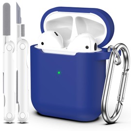MHYALUDO AirPods Case Cover with Cleaning Kit & Keychain, Compatible with AirPods 2nd Gen 2019 & 1st Gen 2016, Soft Protective Blue
