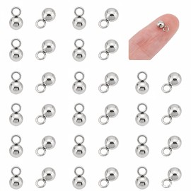 UNICRAFTALE 100pcs Stainless Steel Round Beads Pendants Ball Charms 4mm Small Ball Pendant Round Charms With Loop for DIY Bracelets Necklace Jewelry Making