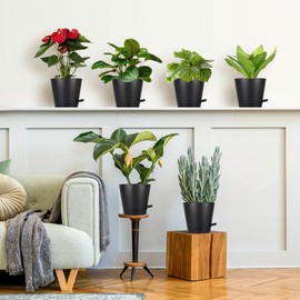 SPEPLA 8 Inch Self Watering pots for Indoor, 6 Pack Plastic Plant Pots with Drainage Holes, Black