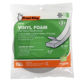 Frost King V212GH Vinyl Foam Self-Stick Tape, Moderate Compression, 3/8" Wide x 3/16" Tall x 17 ft. Long, Charcoal