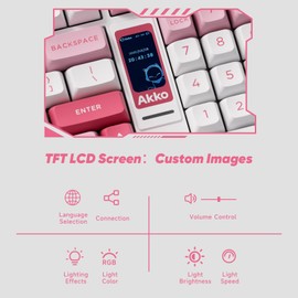 Akko 5098B Wireless Gaming Keyboard with Screen, Prunus Lannesiana Hot-Swappable Mechanical Keyboard with Scroll Wheel, Numberpad, RGB Gasket Keyboard, Piano Pre Lubed Switch