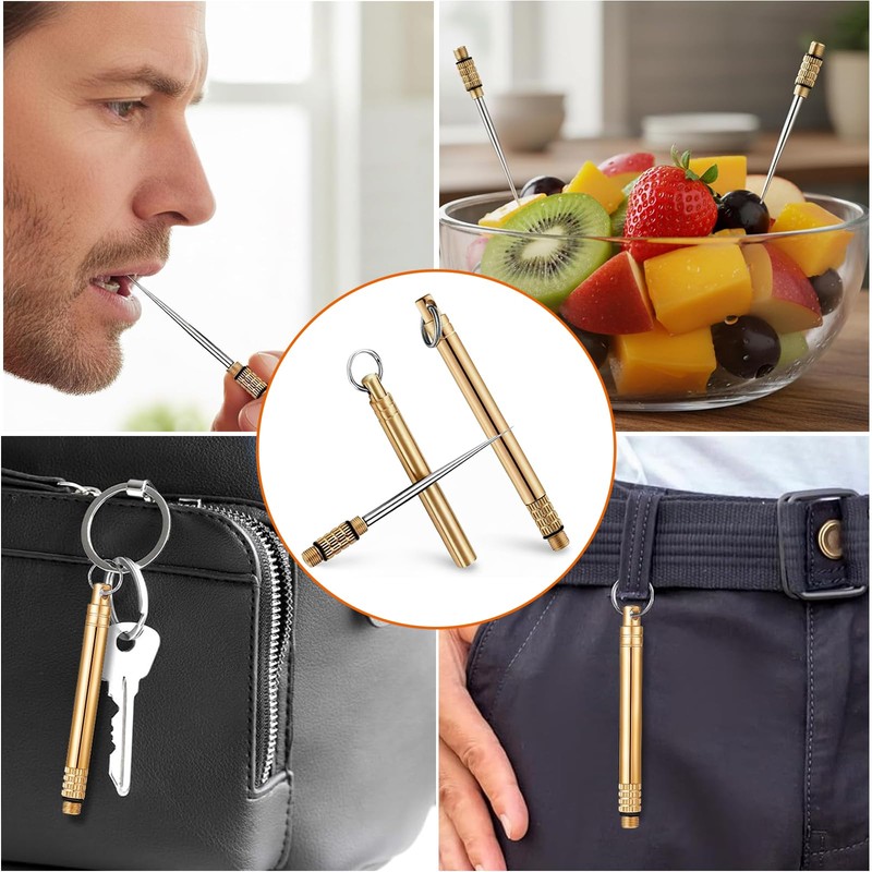 2 Pcs Titanium Alloy Reusable Toothpick, Metal Toothpick for Camping