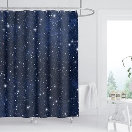 BIYSUC Night Sky Stars Shower Curtain Blue Starry Space Galaxy Universe Pattern Bathroom Home Decor Waterproof Polyester Fabric 60X72 Inch 12 Pack Plastic Hooks