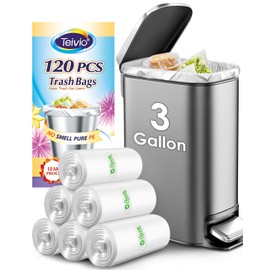 Small trash bags 3 Gallon 120 Counts Strong Garbage Bags by Teivio, Bathroom Trash Can Bin Liners, Plastic Bags for home office kitchen, Clear