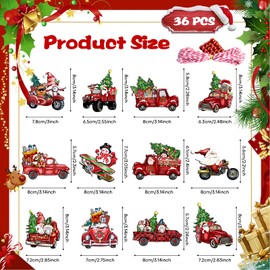36pcs Christmas Truck Wood Ornaments, Christmas Tree Hanging Decor, Wooden Christmas Ornaments, Christmas Tree Decorations for Holiday Xmas Party