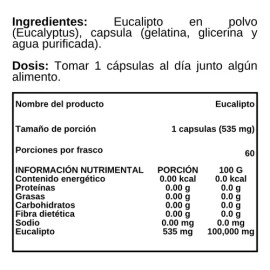 Eucalipto En Polvo - Go3b - 60 Cápsulas - Suplemento Sin Sabor                                                                                        