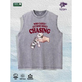 Who Cares? Get Money Chasing Graphic Washed Vest US Warehouse 3 Colors Cotton TankSize: 2 XL, Color: Gray