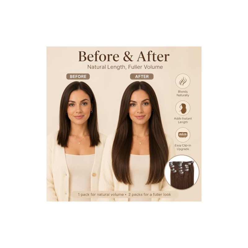 Extensiones de Cabello Humano con Clip 14 Pulgadas, Largo Final
