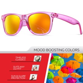 Retro Rewind Translucent Frame Colorful Neon 80s Sunglasses for Men Women - Reflective Mirrored Lens