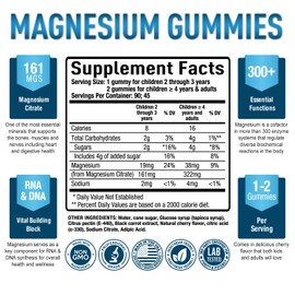 Purely Optimal Premium Magnesium Citrate Gummies for Adults & Kids - Supports Relaxation, Muscle & Nerve Function - Chewable, Non-GMO, Vegan, Gluten-Free - 90 Delicious Gummies