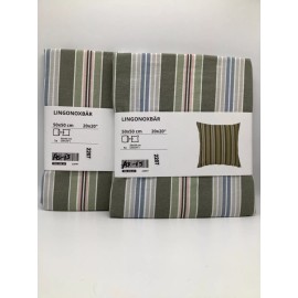 IKEA Set of 2 - LINGONOXBAR 20 x 20" Cushion cover, Green/Striped, 705.238.21