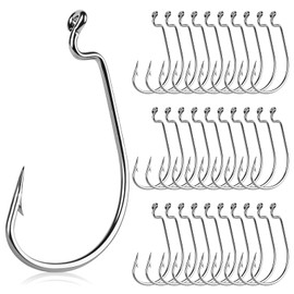UCEC - Ganchos de pesca de caña compensada, ganchos de gusano extra anchos, 2 unidades, fuerte anzuelo de acero al carbono, para pesca de lubina, trucha, bagre, agua salada, agua dulce, 1/0, 30